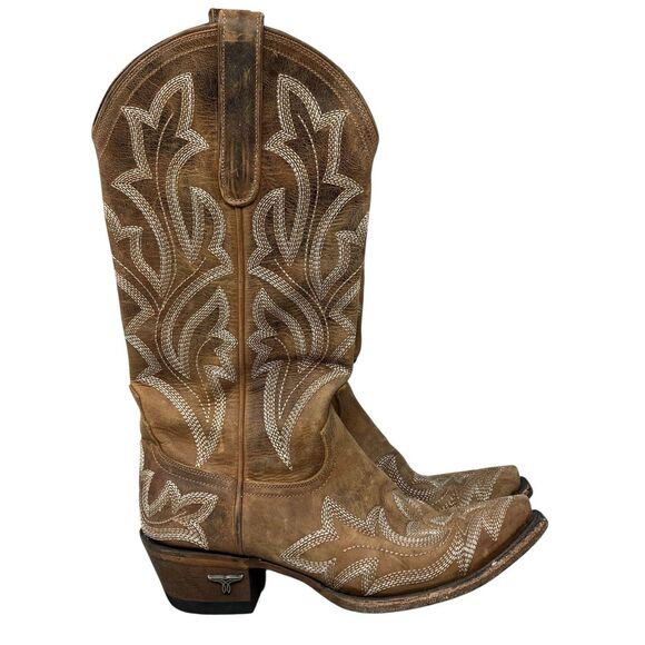 Lane boots Shoes - Lane Western Boots Brown Leather Embroidered Snip Toe Saratoga LB0389A